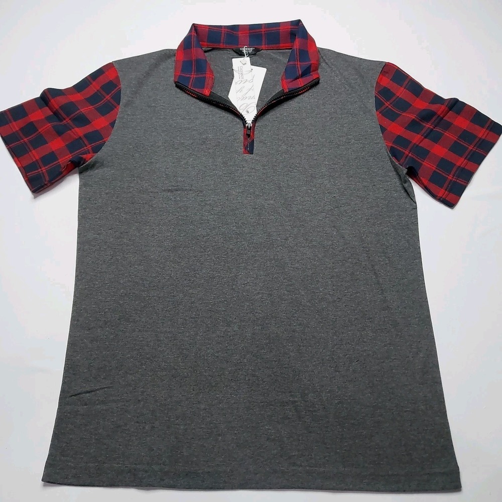 COOFANDY‎ Mens Knit Polo Shirts Casual 1/4 Zip Plaid Short Sleeve